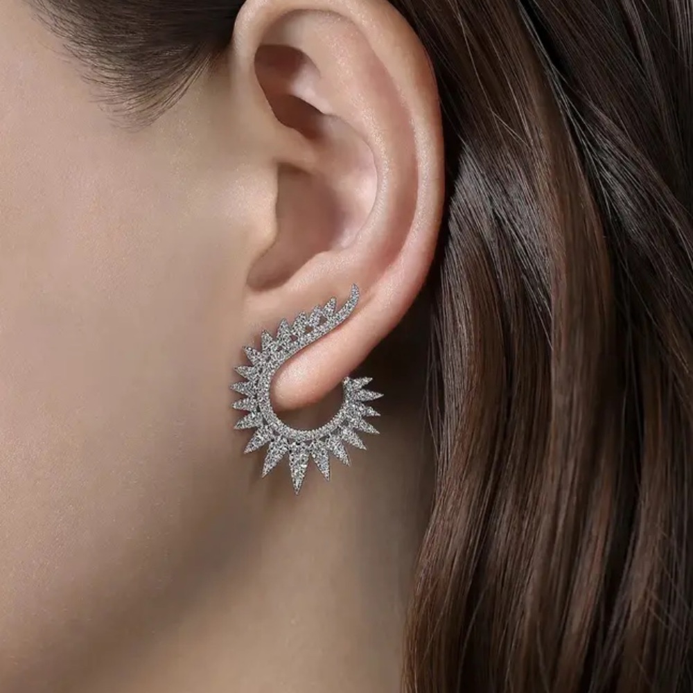 Silver Plated Zircon Abstract Earrings